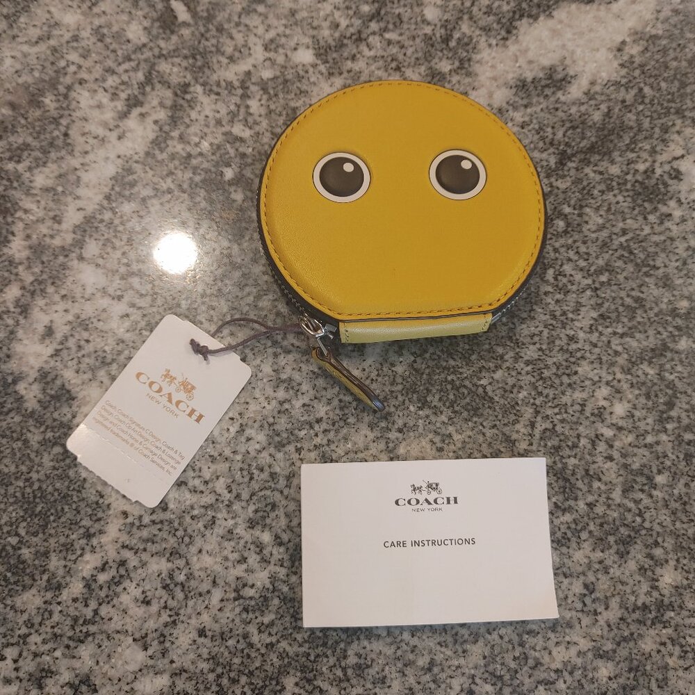 Coach Coin Purse - Emoji Eyes - Yellow Leather